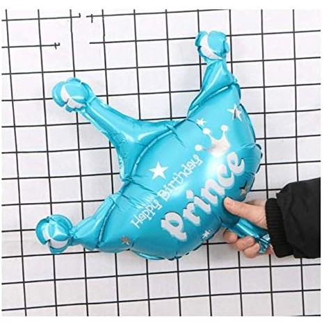 Balon din Folie Metalizata, , Mini Figurine, Model Coroana de Print, Tematica Aniversare, 42x38 cm, Ambalaj Individual, Pai Inclus, Umflare cu Aer sau Heliu, Albastru - imagine 3