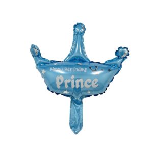 Balon din Folie Metalizata, , Mini Figurine, Model Coroana de Print, Tematica Aniversare, 42x38 cm, Ambalaj Individual, Pai Inclus, Umflare cu Aer sau Heliu, Albastru