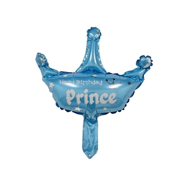 Balon din Folie Metalizata, , Mini Figurine, Model Coroana de Print, Tematica Aniversare, 42x38 cm, Ambalaj Individual, Pai Inclus, Umflare cu Aer sau Heliu, Albastru