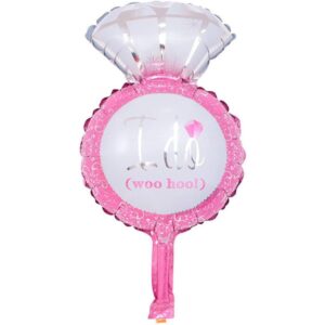 Balon din Folie Metalizata, , Mini Figurine Nunta, Model Inel de Logodna, Tematica Cerere in Casatorie, 46x23 cm, Ambalaj Individual, Pai Inclus, Umflare cu Aer sau Heliu, Roz