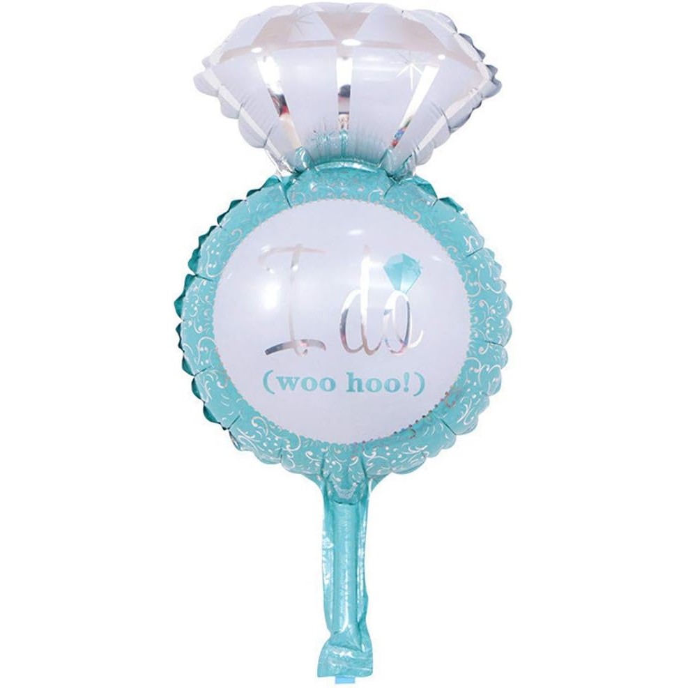 Balon din Folie Metalizata, , Mini Figurine Nunta, Model Inel de Logodna, Tematica Cerere in Casatorie, 46x23 cm, Ambalaj Individual, Pai Inclus, Umflare cu Aer sau Heliu, Albastru