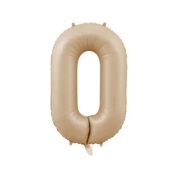 Balon din Folie Metalizata, , Model Cifra 0, 100 cm, Ambalaj Individual, Pai Inclus, Crem - imagine 2