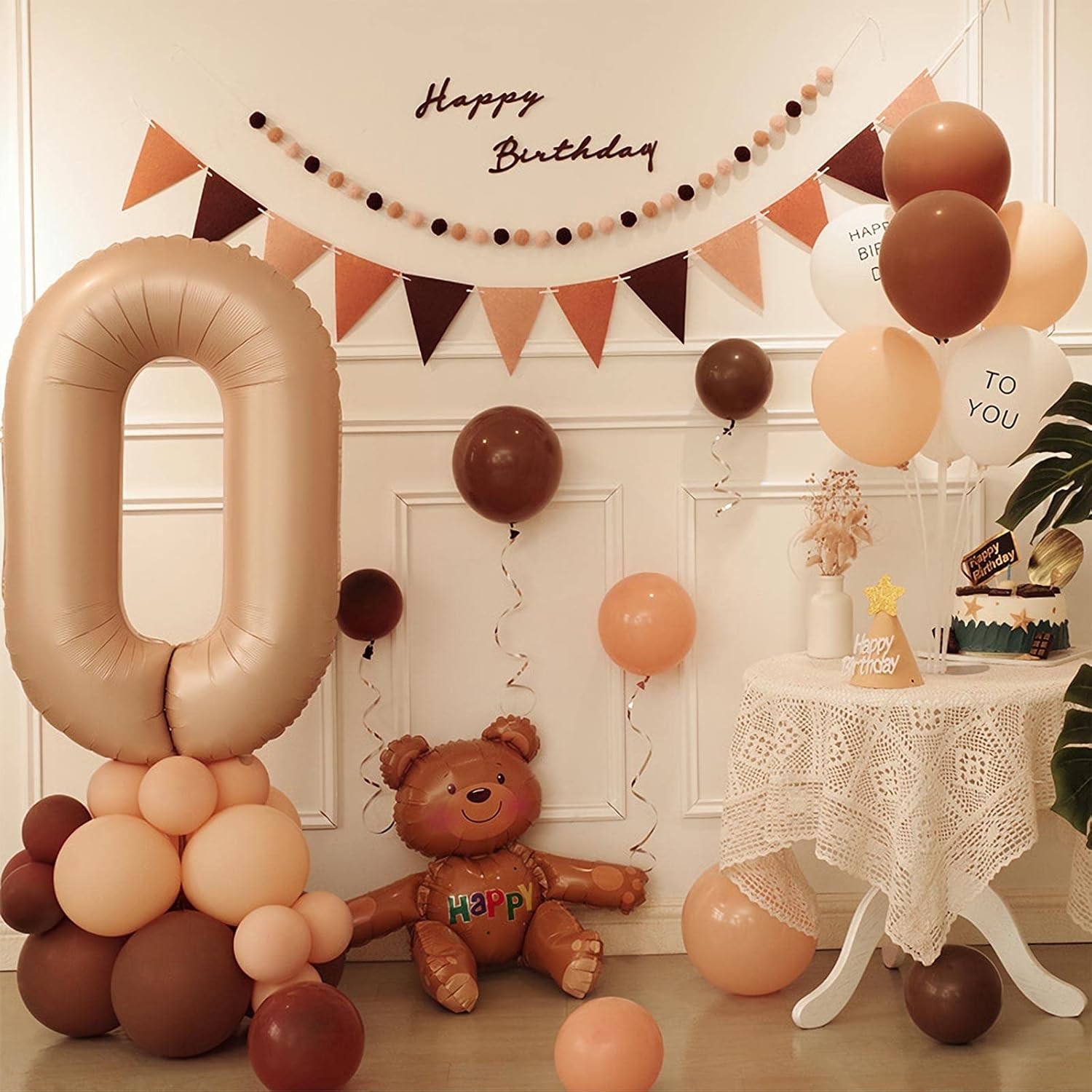 Balon din Folie Metalizata, , Model Cifra 0, 100 cm, Ambalaj Individual, Pai Inclus, Crem - imagine 3