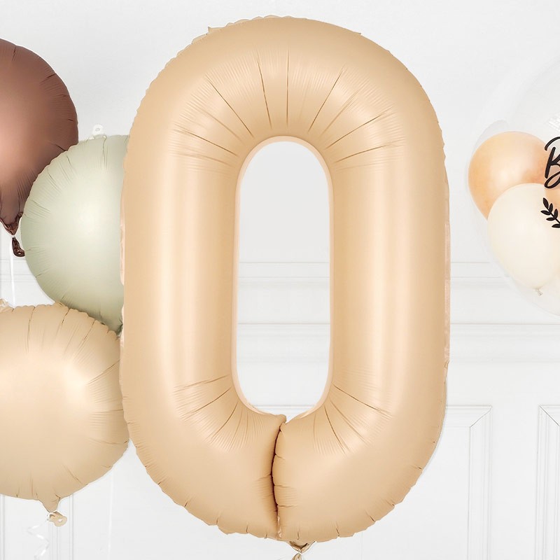 Balon din Folie Metalizata, , Model Cifra 0, 100 cm, Ambalaj Individual, Pai Inclus, Crem - imagine 4