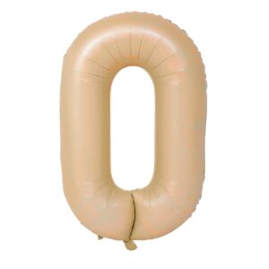 Balon din Folie Metalizata, , Model Cifra 0, 100 cm, Ambalaj Individual, Pai Inclus, Crem