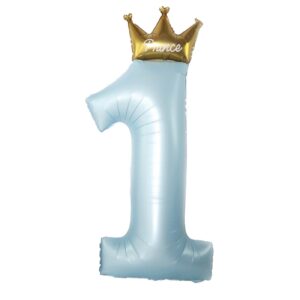 Balon din Folie Metalizata, , Figurina Cifra 1, Model Coroana Print, 91 cm, Ambalaj Individual, Pai inclus, Umflare cu Aer sau Heliu, Albastru