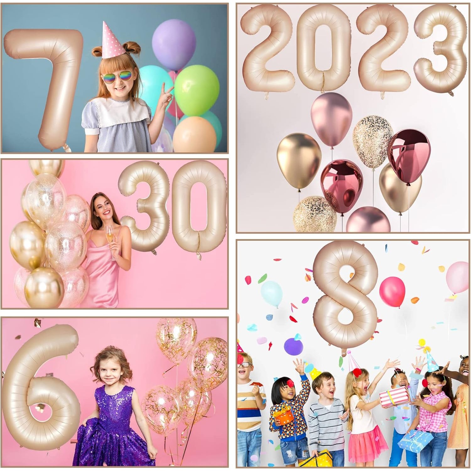 Balon din Folie Metalizata, , Figurina Cifra, Model 3, Tema Aniversare 100 cm, Ambalaj Individual, Pai Inclus, Umflare cu Aer sau Heliu, Crem - imagine 2