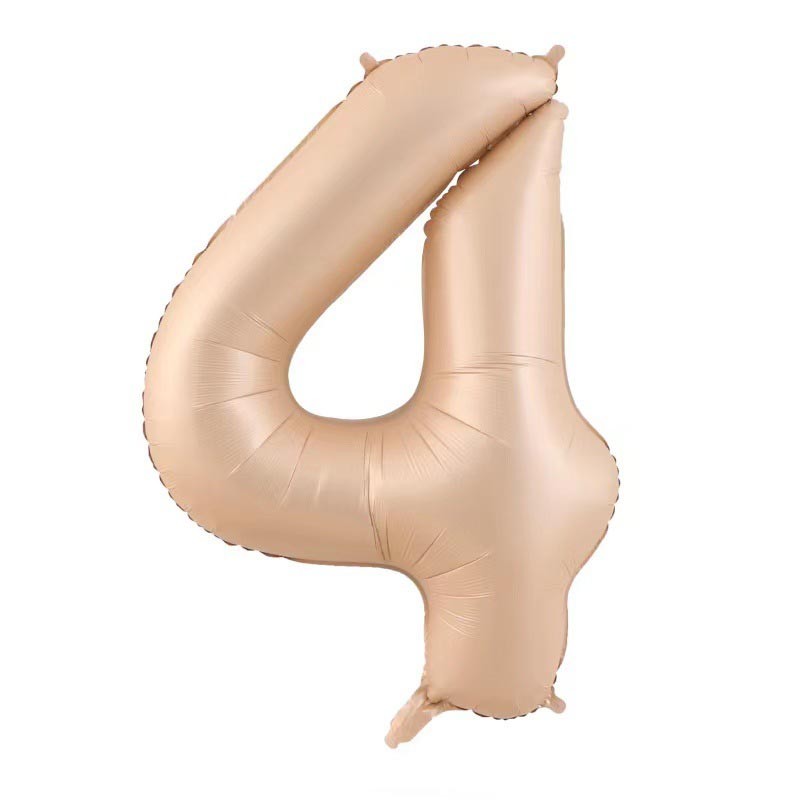 Balon din Folie Metalizata, , Figurina Cifra, Model 4, Tema Aniversare 100 cm, Ambalaj Individual, Pai Inclus, Umflare cu Aer sau Heliu, Crem