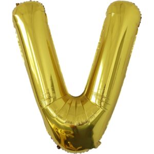 Balon Folie Metalizata Litera V, , 40 cm, Umflati cu Heliu sau Aer, Ambalaj Individual, Pai inclus, Auriu