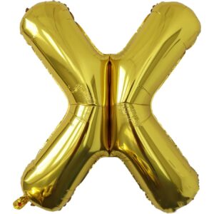 Balon Folie Metalizata Litera X, , 40 cm, Umflati cu Heliu sau Aer, Ambalaj Individual, Pai inclus, Auriu