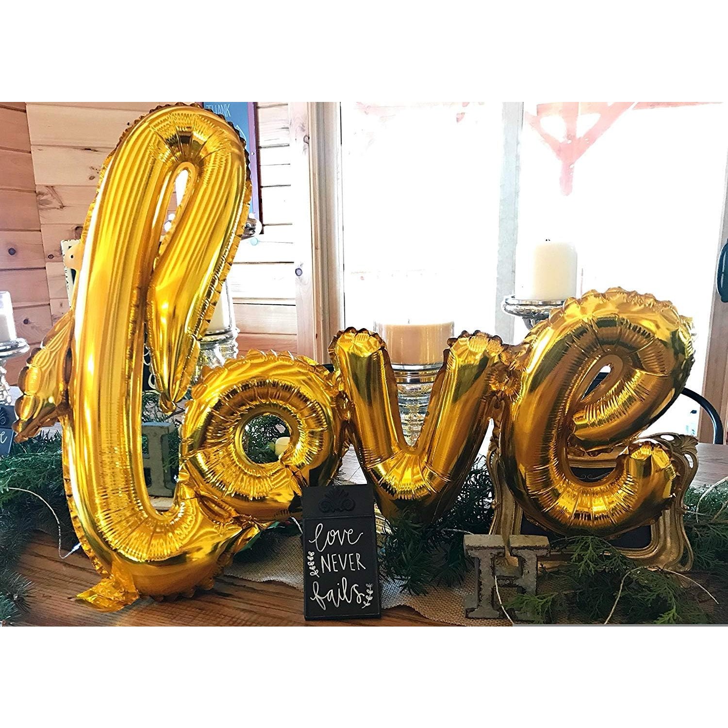 Balon din Folie Metalizata, , Model Love scris de mana, 102x65 cm, Tematica Ziua Îndrăgostiților, Ambalaj Individual, Pai Inclus, Umflare cu Aer sau Heliu, Auriu - imagine 2