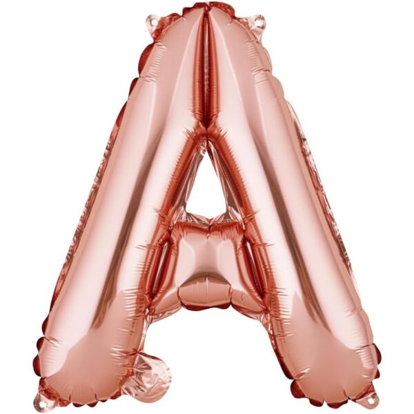 Balon Folie Metalizata Litera A, , 40 cm, Umflati cu Heliu sau Aer, Ambalaj Individual, Pai inclus, Rose Gold