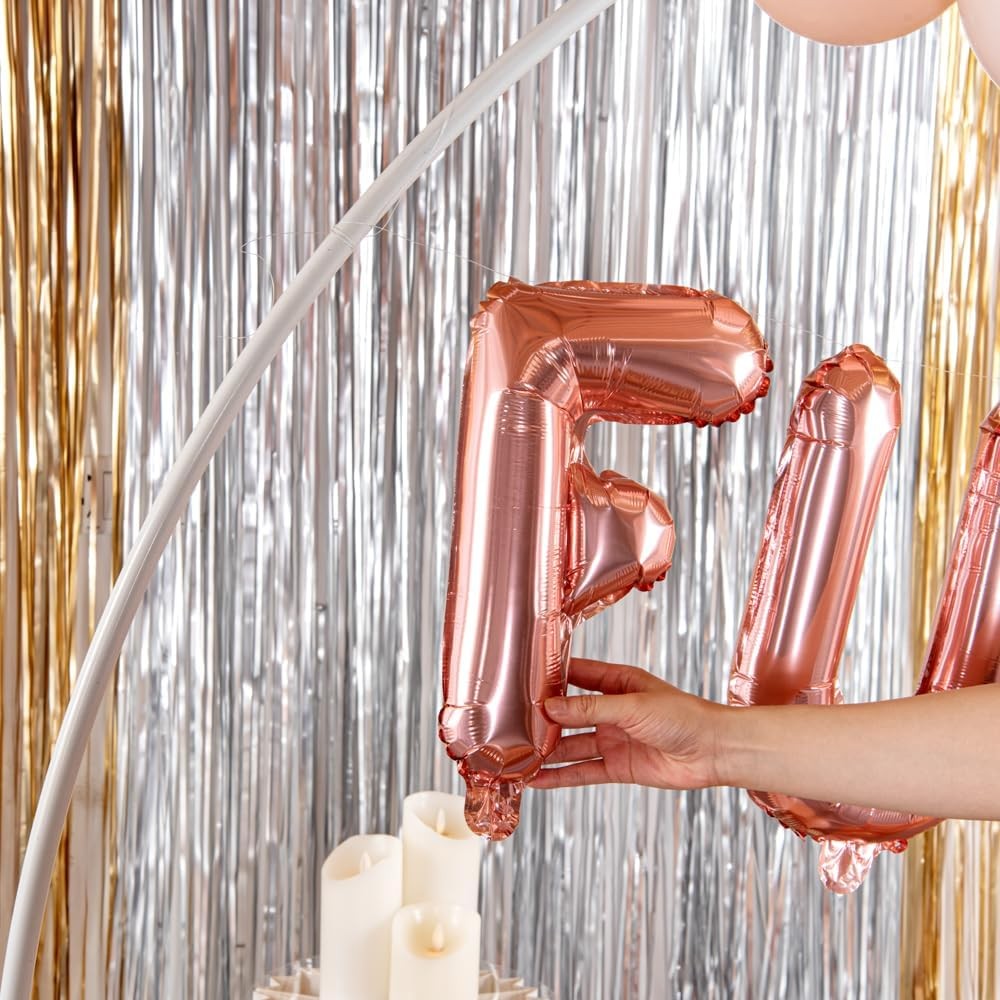 Balon Folie Metalizata Litera F, , 40 cm, Umflati cu Heliu sau Aer, Ambalaj Individual, Pai inclus, Rose Gold - imagine 4