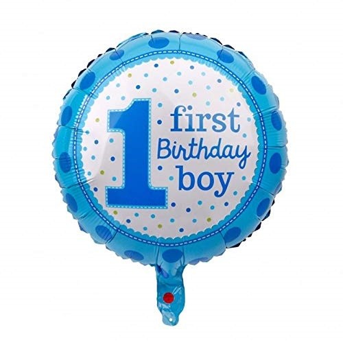 Balon din Folie Metalizata, , Prima Aniversare, Model First Birthday Boy, 45 cm, Ambalaj Individual, Pai Inclus, Umflare cu Aer sau Heliu, Albastru - imagine 2