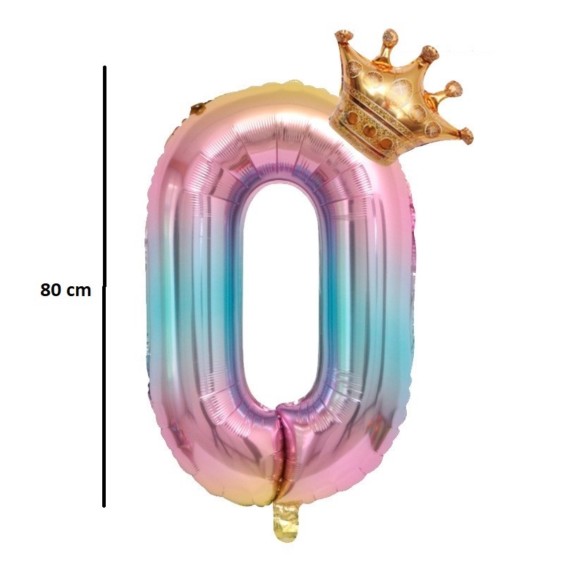Balon din Folie Metalizata, , Figurina Cifra Gradient, Tema Aniversare 80 cm, Ambalaj Individual, Pai inclus, Umflare cu Aer sau Heliu, Coronita, Cifra 0 - imagine 2