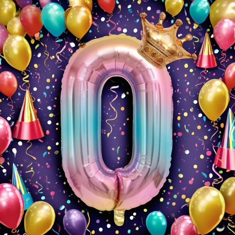 Balon din Folie Metalizata, , Figurina Cifra Gradient, Tema Aniversare 80 cm, Ambalaj Individual, Pai inclus, Umflare cu Aer sau Heliu, Coronita, Cifra 0 - imagine 3