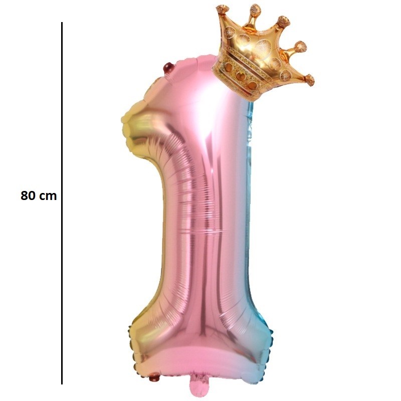 Balon din Folie Metalizata, , Figurina Cifra Gradient, Tema Aniversare 80 cm, Ambalaj Individual, Pai inclus, Umflare cu Aer sau Heliu, Coronita, Cifra 1 - imagine 3