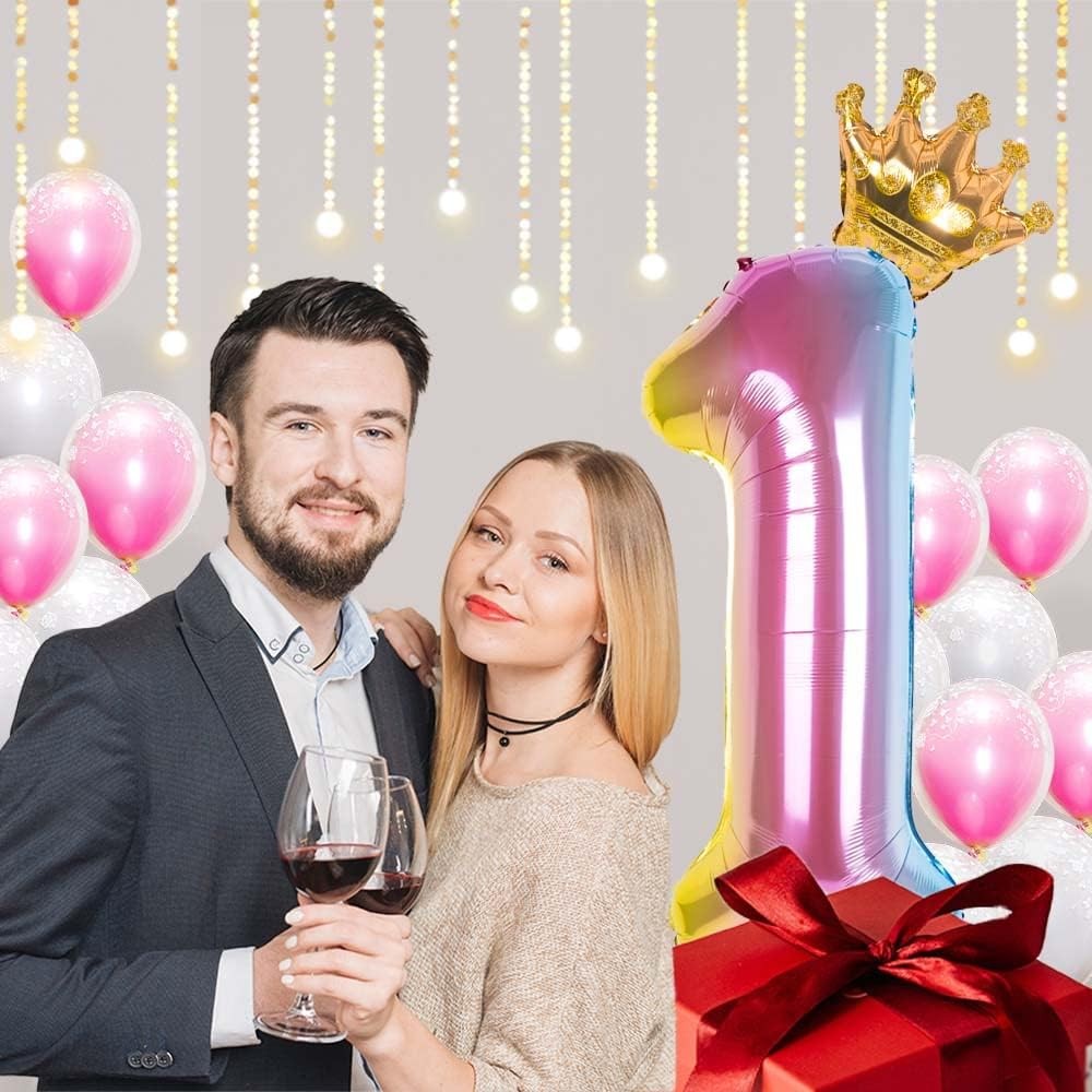 Balon din Folie Metalizata, , Figurina Cifra Gradient, Tema Aniversare 80 cm, Ambalaj Individual, Pai inclus, Umflare cu Aer sau Heliu, Coronita, Cifra 1 - imagine 4