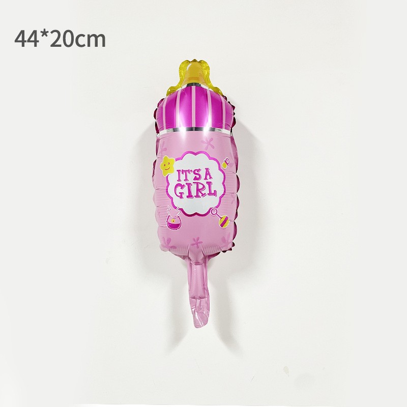 Balon din Folie Metalizata, , Mini Figurina Biberon, Model It's a Girl, Tematica Gender Reveal, 44x20 cm, Ambalaj Individual, Pai Inclus, Umflare cu Aer sau Heliu, Roz - imagine 2