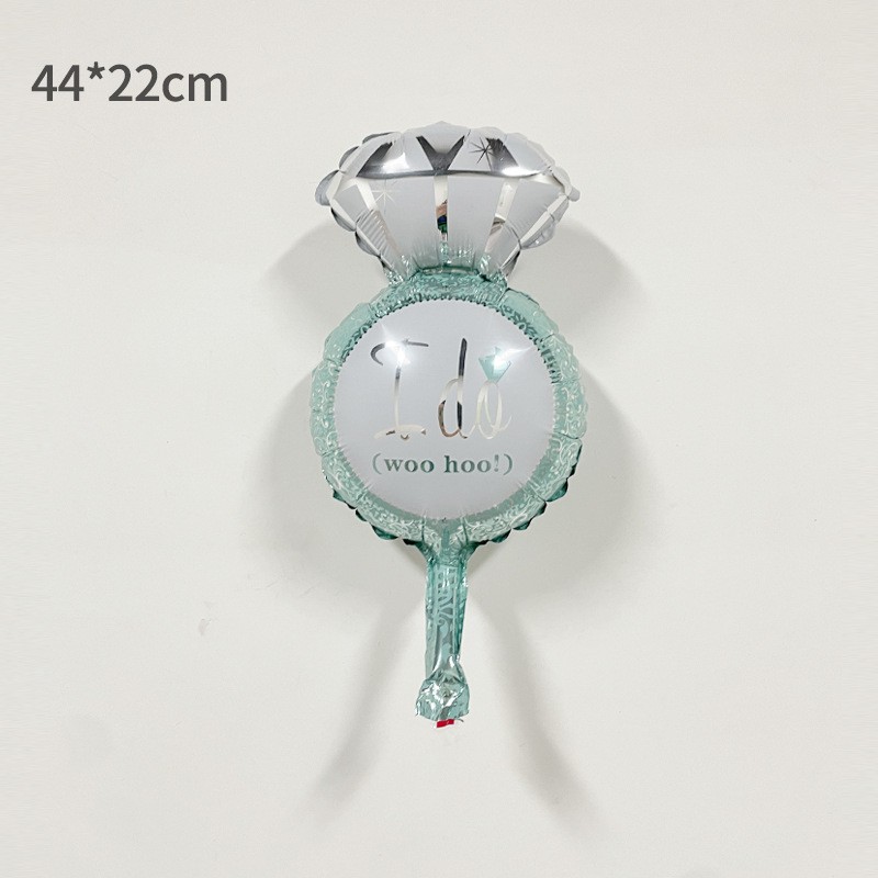 Balon din Folie Metalizata, , Mini Figurine Nunta, Model Inel de Logodna, Tematica Cerere in Casatorie, 46x23 cm, Ambalaj Individual, Pai Inclus, Umflare cu Aer sau Heliu, Albastru - imagine 3