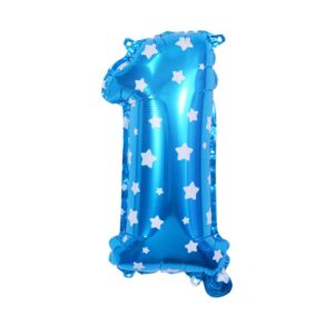 Balon din Folie Metalizata , Figurina Cifra, Imprimeu Stele, Tema Aniversare 80 cm, Ambalaj Individual, Pai inclus, Umflare cu Aer sau Heliu, Albastru, Cifra 1
