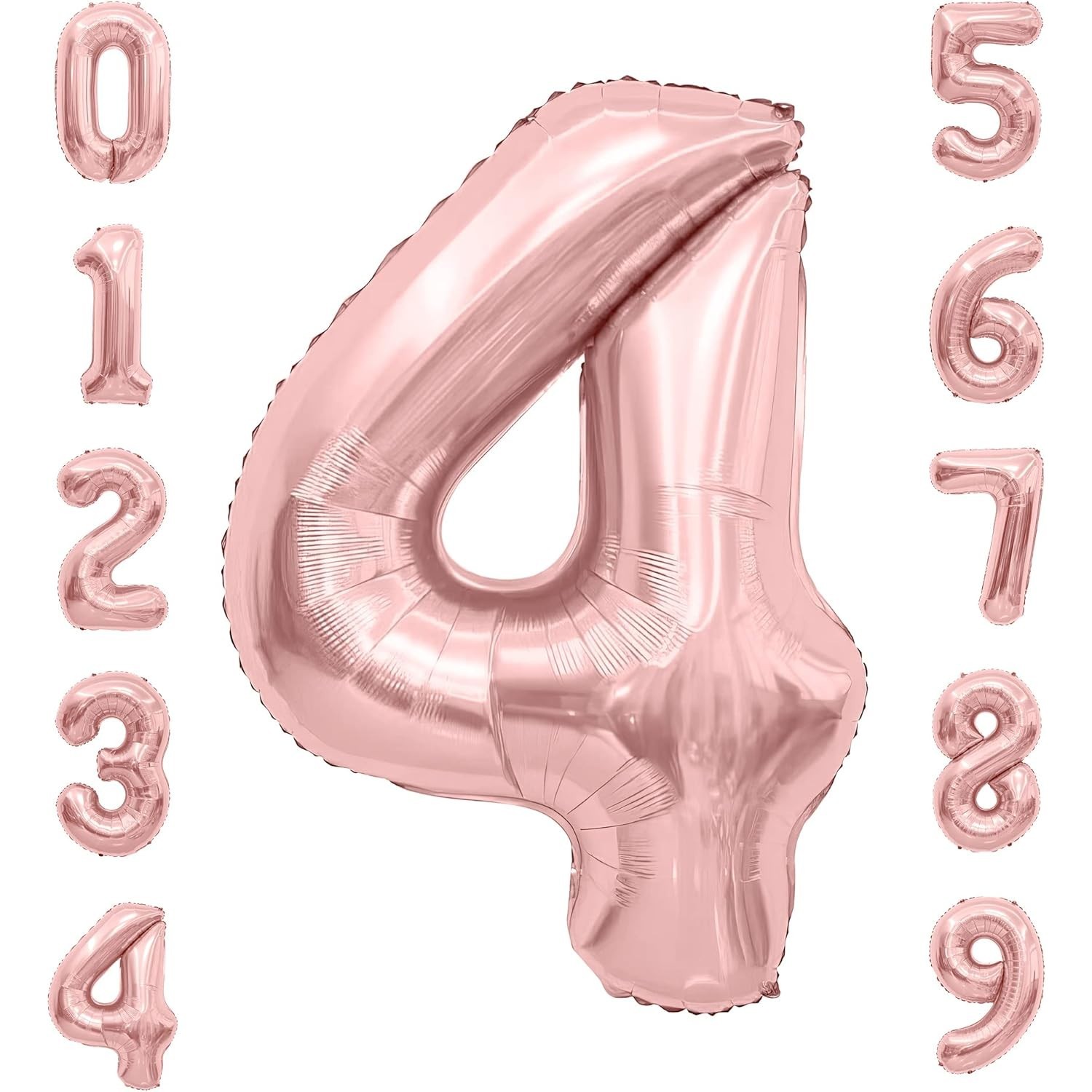 Balon din Folie Metalizata , Figurina Cifra, Tema Aniversare 100 cm, Ambalaj Individual, Pai inclus, Umflare cu Aer sau Heliu, Coral, Rose, Cifra 4 - imagine 4