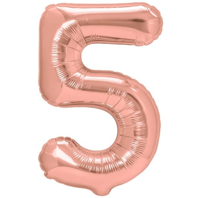 Balon din Folie Metalizata , Figurina Cifra, Tema Aniversare 100 cm, Ambalaj Individual, Pai inclus, Umflare cu Aer sau Heliu, Coral, Rose, Cifra 5