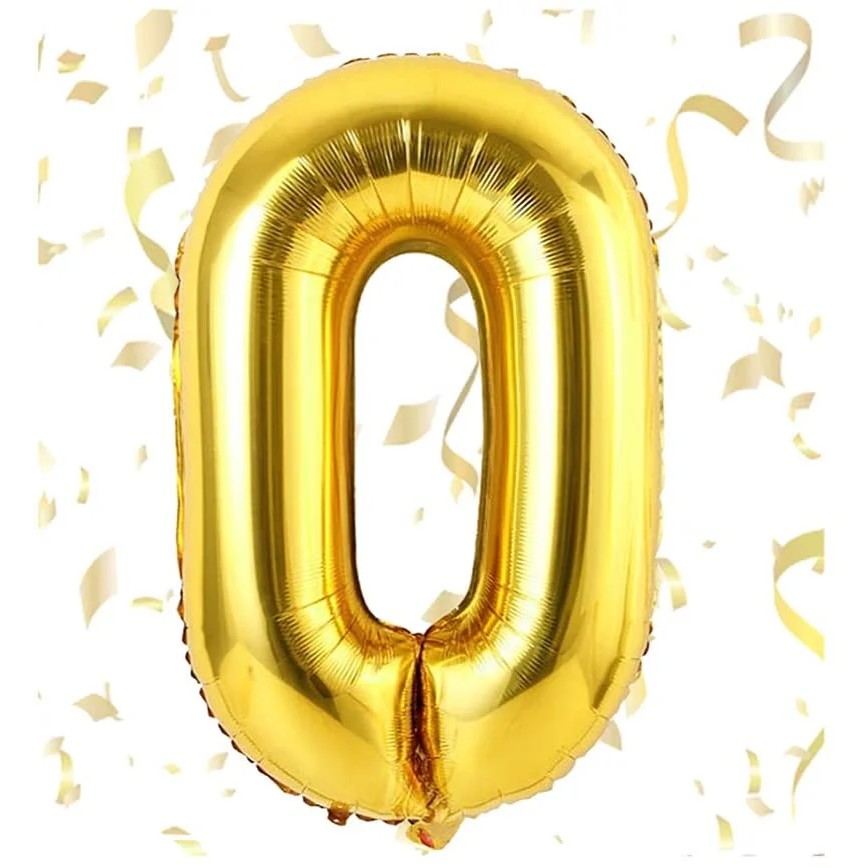 Balon din Folie , Cifra 0, 81 cm, Pentru Aer sau Heliu, Bulk, Auriu - imagine 2