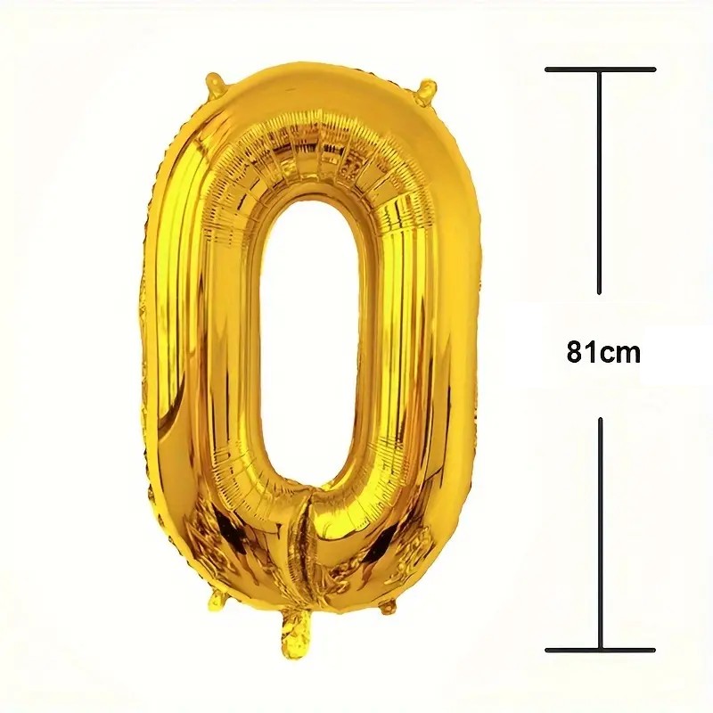 Balon din Folie , Cifra 0, 81 cm, Pentru Aer sau Heliu, Bulk, Auriu - imagine 3