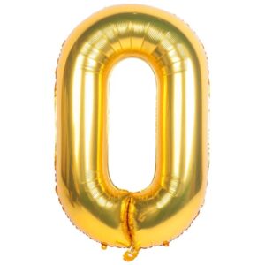 Balon din Folie , Cifra 0, 81 cm, Pentru Aer sau Heliu, Bulk, Auriu