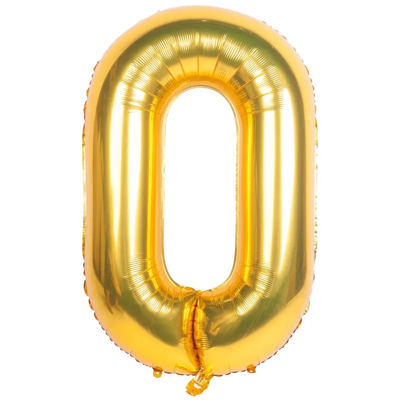 Balon din Folie , Cifra 0, 81 cm, Pentru Aer sau Heliu, Bulk, Auriu