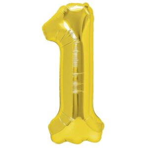 Balon din Folie Metalizata , Figurina Cifra, Tema Aniversare 80 cm, Ambalaj Individual, Pai inclus, Umflare cu Aer sau Heliu, Auriu, Cifra 1