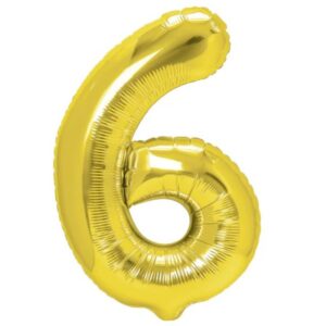 Balon din Folie Metalizata , Figurina Cifra, Tema Aniversare 80 cm, Ambalaj Individual, Pai inclus, Umflare cu Aer sau Heliu, Auriu, Cifra 6