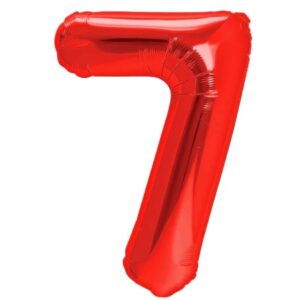 Balon din Folie Metalizata, , Figurina Cifra, Model 7, Tema Aniversare 40 cm, Ambalaj Individual, Pai Inclus, Umflare cu Aer sau Heliu, Rosu