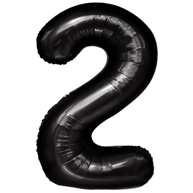Balon din Folie Metalizata, , Figurina Cifra, Tema Aniversare 40 cm, Ambalaj Individual, Pai inclus, Umflare cu Aer sau Heliu, Negru, Cifra 2