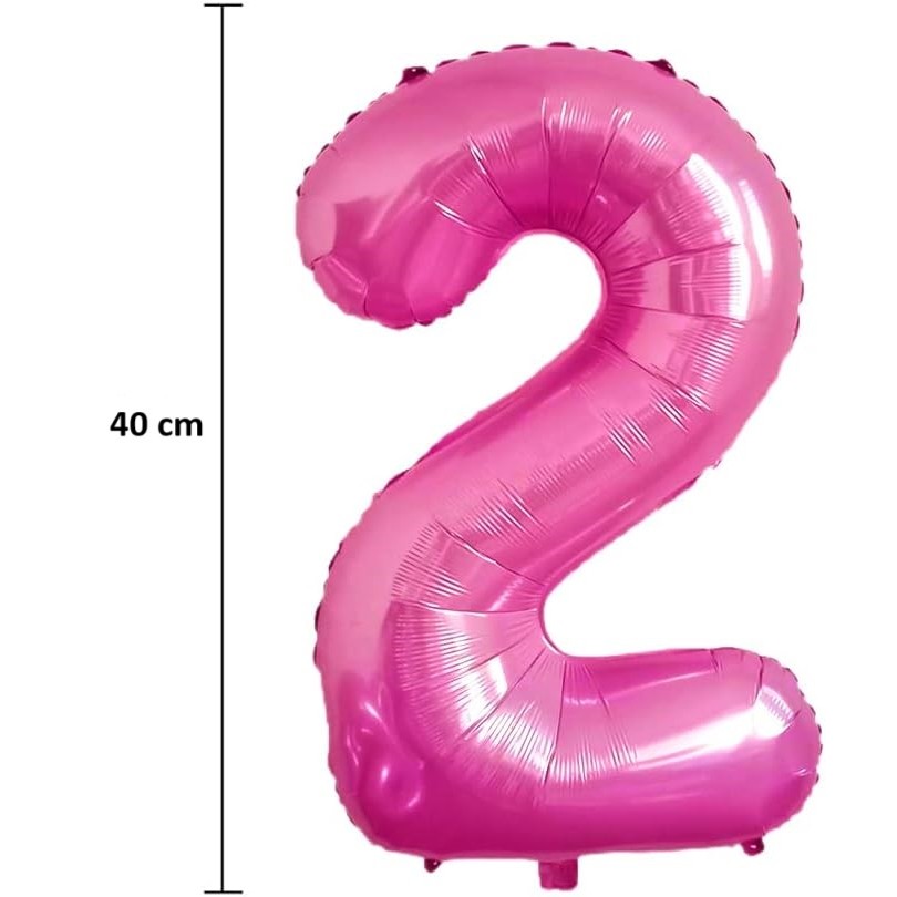 Balon din Folie Metalizata , Figurina Cifra, Tema Aniversare 40 cm, Ambalaj Individual, Pai inclus, Umflare cu Aer sau Heliu, Roz, Cifra 2 - imagine 2