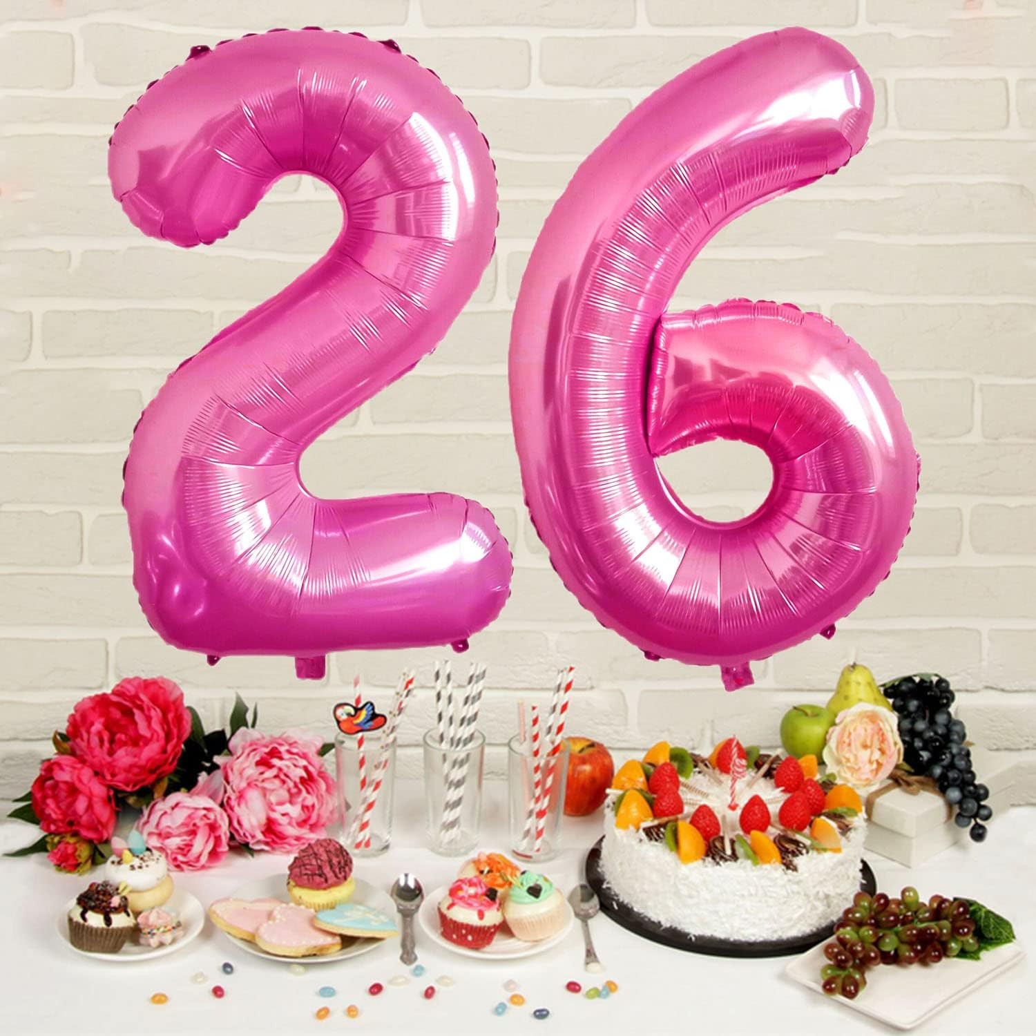 Balon din Folie Metalizata , Figurina Cifra, Tema Aniversare 40 cm, Ambalaj Individual, Pai inclus, Umflare cu Aer sau Heliu, Roz, Cifra 2 - imagine 3