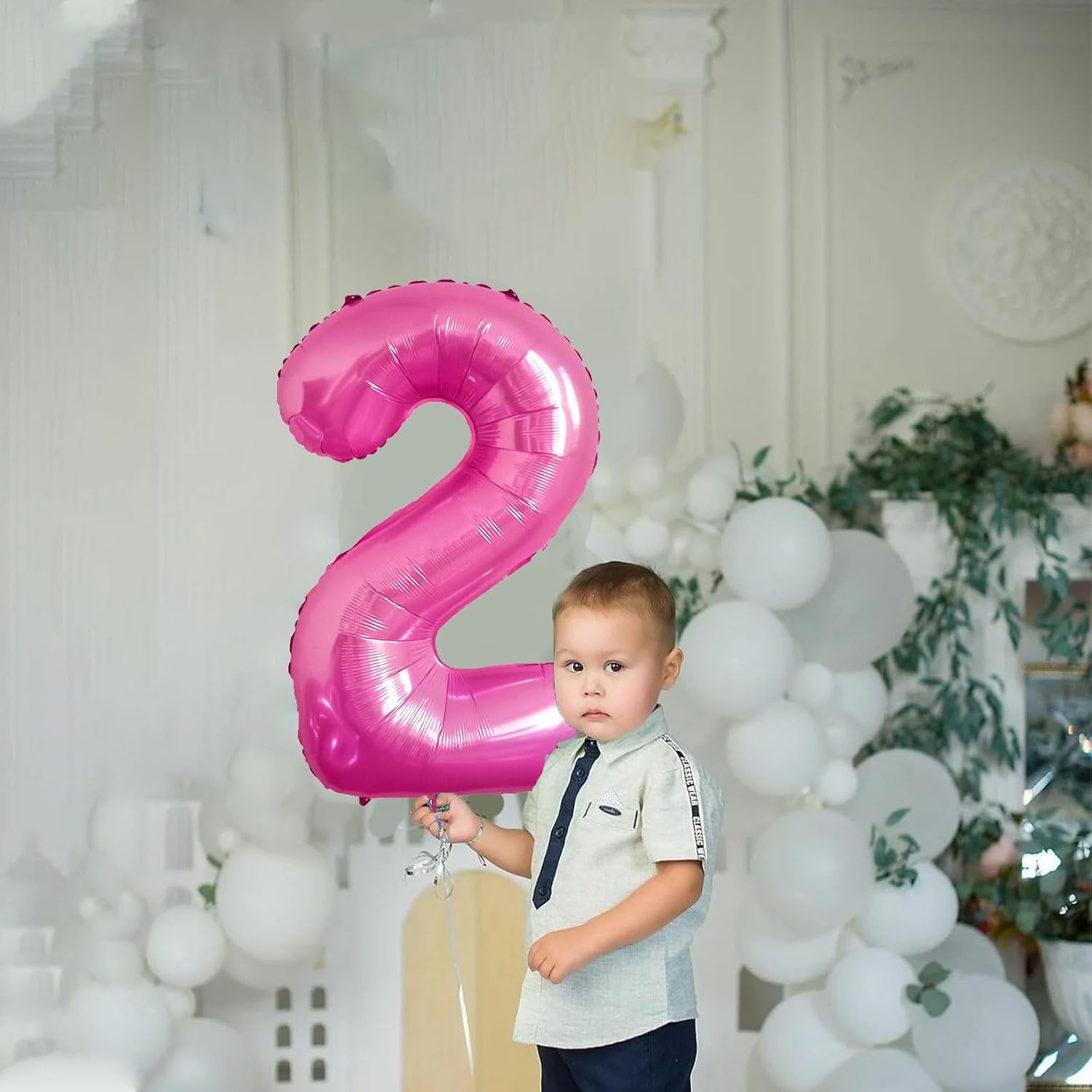 Balon din Folie Metalizata , Figurina Cifra, Tema Aniversare 40 cm, Ambalaj Individual, Pai inclus, Umflare cu Aer sau Heliu, Roz, Cifra 2 - imagine 4