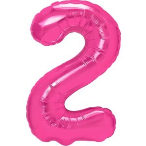 Balon din Folie Metalizata , Figurina Cifra, Tema Aniversare 40 cm, Ambalaj Individual, Pai inclus, Umflare cu Aer sau Heliu, Roz, Cifra 2