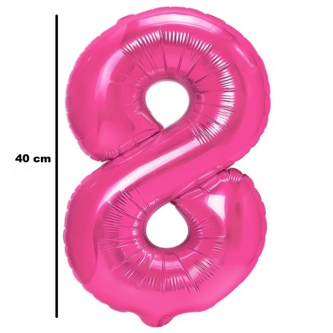 Balon din Folie Metalizata , Figurina Cifra, Tema Aniversare 40 cm, Ambalaj Individual, Pai inclus, Umflare cu Aer sau Heliu, Roz, Cifra 8 - imagine 2