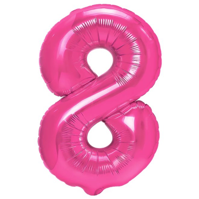 Balon din Folie Metalizata , Figurina Cifra, Tema Aniversare 40 cm, Ambalaj Individual, Pai inclus, Umflare cu Aer sau Heliu, Roz, Cifra 8 - imagine 3