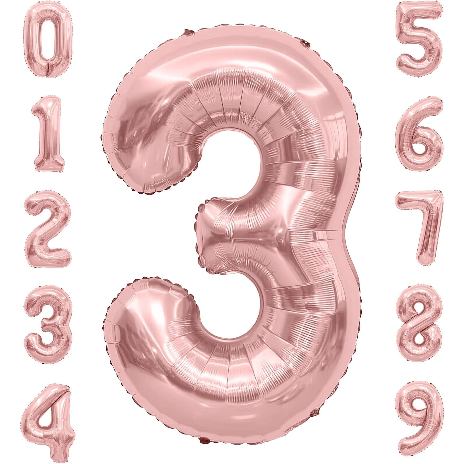 Balon din Folie Metalizata , Figurina Cifra, Tema Aniversare 40 cm, Ambalaj Individual, Pai inclus, Umflare cu Aer sau Heliu, Rose Gold, Cifra 3 - imagine 4