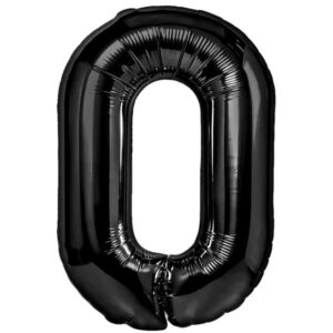 Balon din Folie Metalizata, , Figurina Cifra, Tema Aniversare 80 cm, Ambalaj Individual, Pai inclus, Umflare cu Aer sau Heliu, Negru, Cifra 0