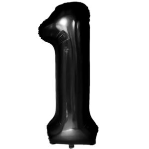 Balon din Folie Metalizata, , Figurina Cifra, Tema Aniversare 80 cm, Ambalaj Individual, Pai inclus, Umflare cu Aer sau Heliu, Negru, Cifra 1