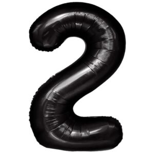Balon din Folie Metalizata, , Figurina Cifra, Tema Aniversare 80 cm, Ambalaj Individual, Pai inclus, Umflare cu Aer sau Heliu, Negru, Cifra 2