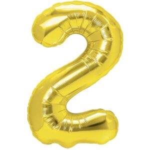Balon din Folie Metalizata , Figurina Cifra, Tema Aniversare 40 cm, Ambalaj Individual, Pai inclus, Umflare cu Aer sau Heliu, Auriu, Cifra 2