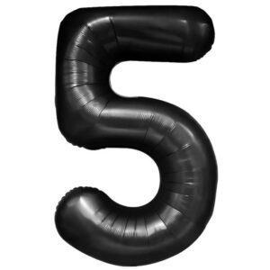 Balon din Folie Metalizata, , Figurina Cifra, Tema Aniversare 80 cm, Ambalaj Individual, Pai inclus, Umflare cu Aer sau Heliu, Negru, Cifra 5