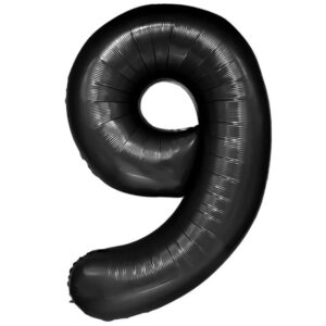 Balon din Folie Metalizata, , Figurina Cifra, Tema Aniversare 80 cm, Ambalaj Individual, Pai inclus, Umflare cu Aer sau Heliu, Negru, Cifra 9