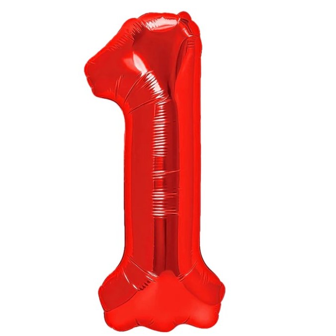 Balon din Folie Metalizata , Figurina Cifra, Tema Aniversare 80 cm, Ambalaj Individual, Pai inclus, Umflare cu Aer sau Heliu, Rosu, Cifra 1