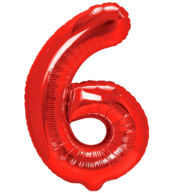 Balon din Folie Metalizata , Figurina Cifra, Tema Aniversare 80 cm, Ambalaj Individual, Pai inclus, Umflare cu Aer sau Heliu, Rosu, Cifra 6